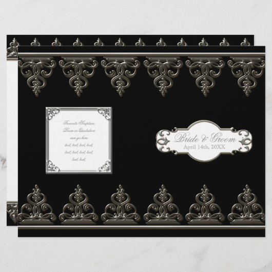 孔雀の羽n渦巻き – フォーマル結婚式 プログラム (正面/裏面)