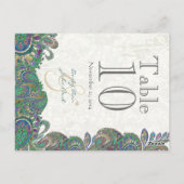 孔雀の色のペイズリー結婚のテーブル番号 ポストカード (裏面)