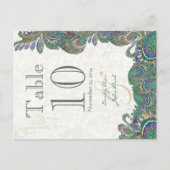 孔雀の色のペイズリー結婚のテーブル番号 ポストカード (正面)