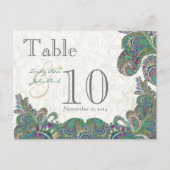 孔雀の色のペイズリー結婚のテーブル番号 ポストカード (正面)