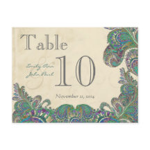 孔雀の色のペイズリー結婚のテーブル番号