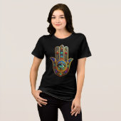 孔雀の色の花びら ハムサ 緑の第三の目 トライブレンドＴシャツ (正面全面)