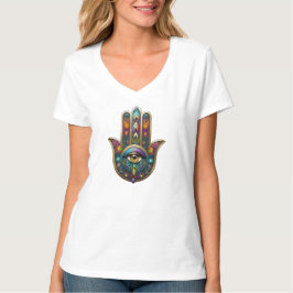 孔雀の色彩 ハムサ 金の第三の眼付き Tシャツ