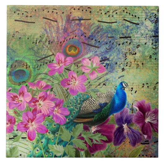 孔雀の花と音楽 タイル (正面)