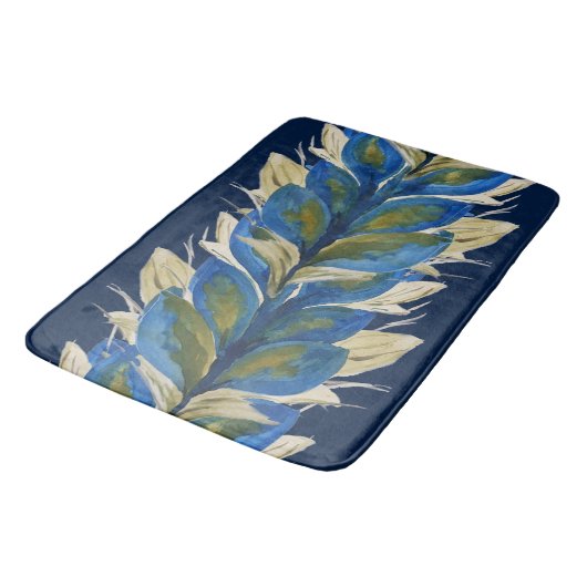 孔雀の花の水彩手絵を描 バスマット (アングル)