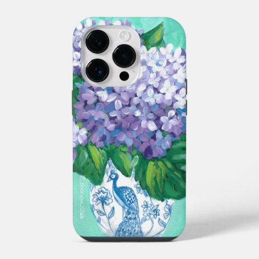 孔雀の花瓶のアジサイ iPhoneケース (裏面)