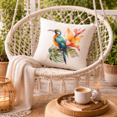 孔雀の花、カラフルな幻想の鳥と花 クッション