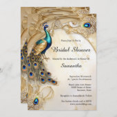孔雀の虹色の羽のヴィンテージアールヌーボー 招待状 (正面/裏面)