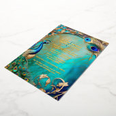 孔雀の虹色の羽アールヌーボー贅沢 箔招待状 (回転した状態)