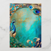 孔雀の虹色の羽アールヌーボー贅沢 箔招待状 (裏面)