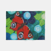 孔雀の蝶と花絵画の フリースブランケット (正面(横))