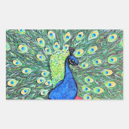 孔雀の表絵画示 長方形シール (正面)