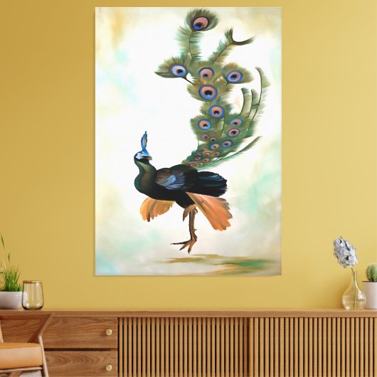 孔雀の誇りを持った求愛のディスプレーとカラフルして キャンバスプリント (インサイチュ (リビング))