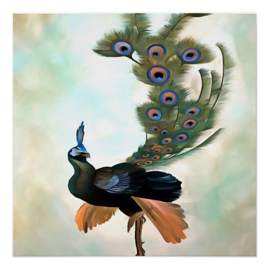 孔雀の誇りを持った求愛のディスプレーとカラフルして ポスター (正面)