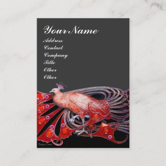 孔雀の赤い黒のダークグレー 名刺 (正面)