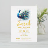 孔雀の赤ちゃんシャワー 箔招待状 (立ち正面)