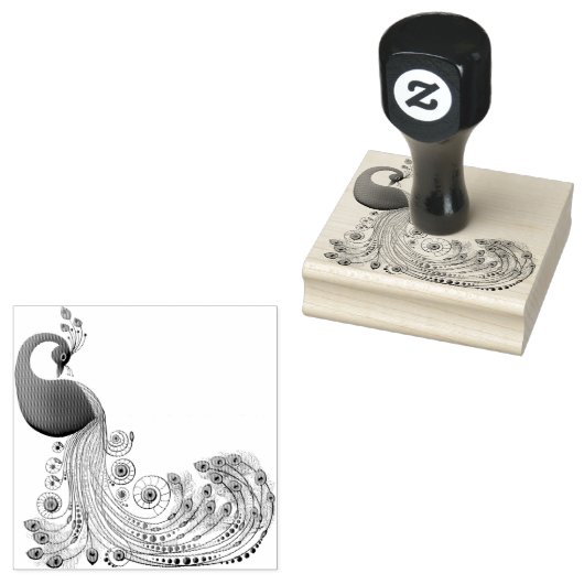 孔雀の長いカールした尾の羽 ラバースタンプ (押印)