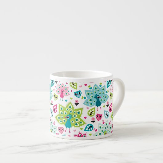 孔雀の鳥およびフクロウ エスプレッソカップ (正面右)