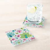 孔雀の鳥およびフクロウ ガラスコースター (アングル)