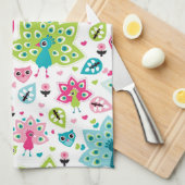 孔雀の鳥およびフクロウ キッチンタオル (四つ折り)