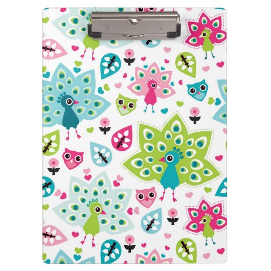 孔雀の鳥およびフクロウ クリップボード (正面)