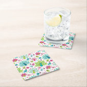 孔雀の鳥およびフクロウ スクエアペーパーコースター (インサイチュ)