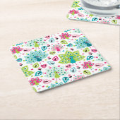 孔雀の鳥およびフクロウ スクエアペーパーコースター (アングル)