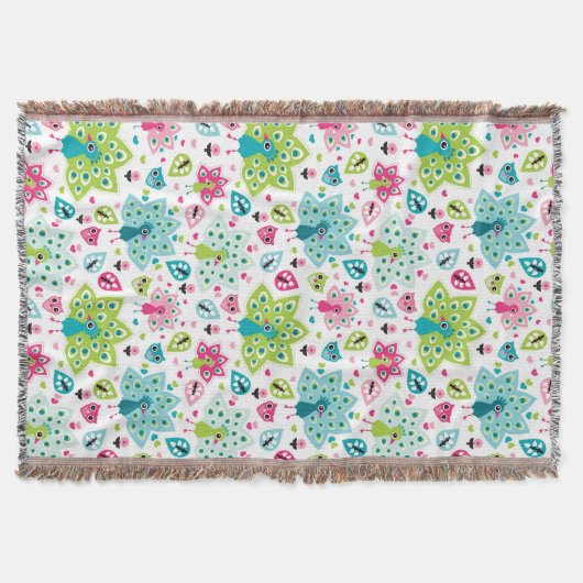 孔雀の鳥およびフクロウ スローブランケット (正面)