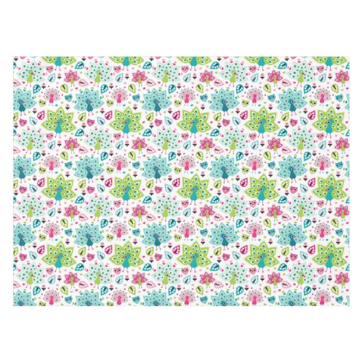 孔雀の鳥およびフクロウ テーブルクロス (正面(横))