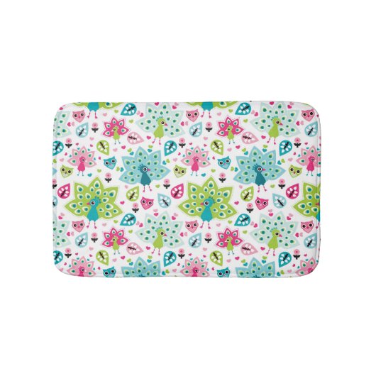 孔雀の鳥およびフクロウ バスマット (正面)