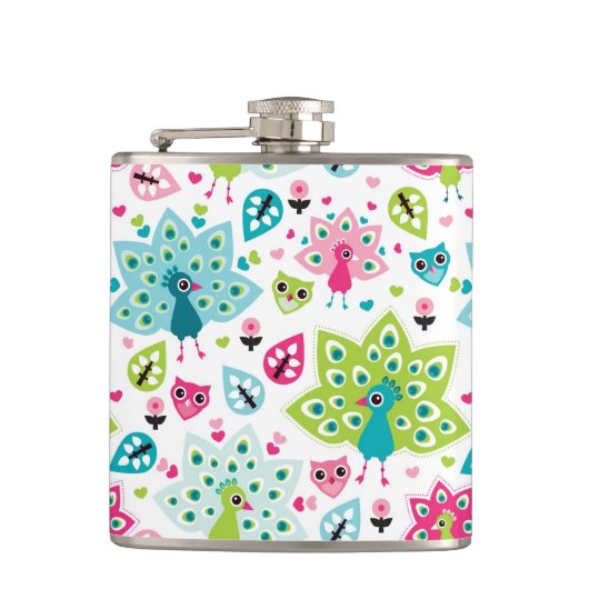 孔雀の鳥およびフクロウ フラスク (正面)