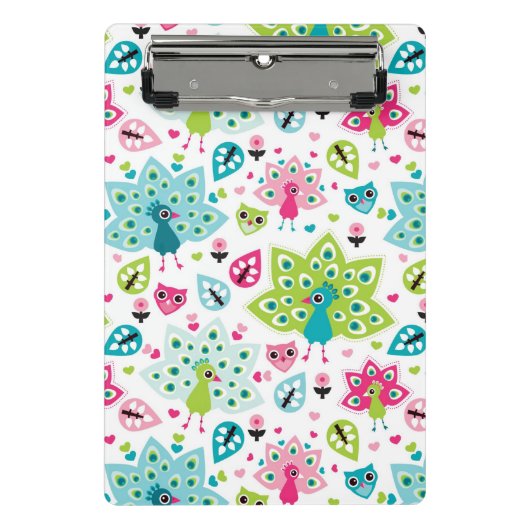 孔雀の鳥およびフクロウ ミニクリップボード (正面)