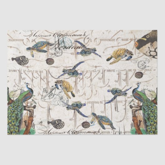 孔雀の鳥のウミガメのフグのフランス人の短命なもの 薄葉紙 (正面)