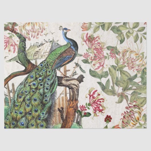 孔雀の鳥のハニーサックルの花のティッシュペーパー 薄葉紙 (正面)
