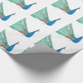 孔雀の鳥の羽の青い緑の水色 ラッピングペーパー (角)