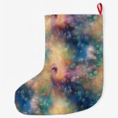 孔雀の鳥の羽ブルー金ゴールドクリスマス名 ラージクリスマスストッキング (裏面)