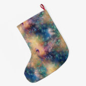 孔雀の鳥の羽ブルー金ゴールドクリスマス名 ラージクリスマスストッキング (裏面 (吊り時))