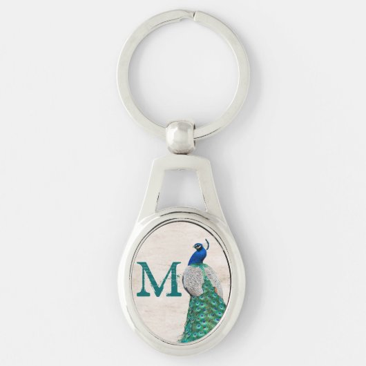 孔雀の鳥羽のティール(緑がかった色)のターコイズのVintのキーホルダー キーホルダー (正面)