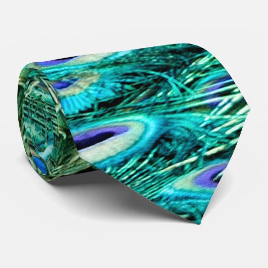 孔雀の鳥羽のティール(緑がかった色)のターコイズのVintaメンズタイ ネクタイ (ロール)