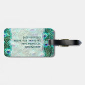 孔雀の鳥羽のティール（緑がかった色）のTurのモノグラムの荷物のラベル ラゲッジタグ (裏面横)