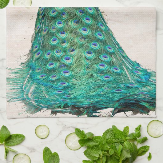 孔雀の鳥羽のティール(緑がかった色)のTurquの台所皿タオル キッチンタオル (折り畳み)