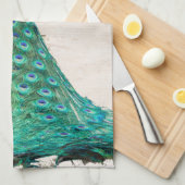孔雀の鳥羽のティール（緑がかった色）のTurquの台所皿タオル キッチンタオル (四つ折り)