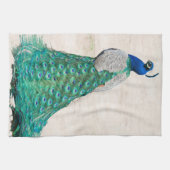 孔雀の鳥羽のティール（緑がかった色）のTurquの台所皿タオル キッチンタオル (横)