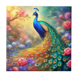 孔雀の鳥100花 タイル