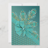 孔雀はエレガントなダマスク織の招待に羽をつけます 招待状 (正面)