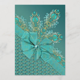 孔雀はエレガントなダマスク織の招待に羽をつけます 招待状