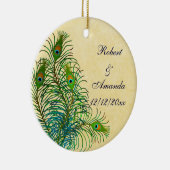 孔雀はカスタマイズ可能な結婚式のオーナメントに羽をつけます セラミックオーナメント (右)