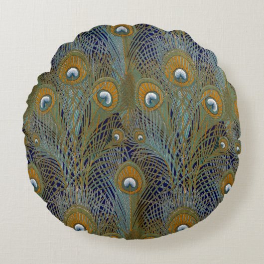 孔雀はクッションに羽をつけます ラウンドクッション (正面)