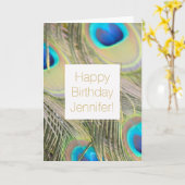 孔雀はパーソナライズな誕生日に羽をつけます カード (黄色い花)