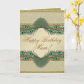 孔雀はフレームの母の誕生日カードに羽をつけます カード (黄色い花)